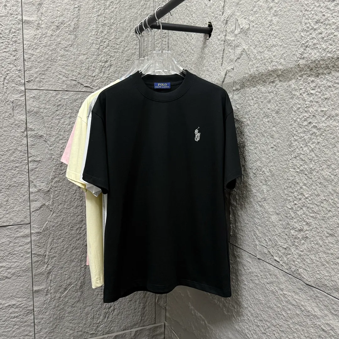 🅿️180 Polo* Ralph Lauren 2025 spring and summer new style Classic letter pony embroidery Customized double yarn plain cotton fabric Short-sleeved T-shirt Unisex Color: Black White Angora Red Size: S (90-130 pounds) M (120-150 pounds) L (140-165 pounds) XL (160-180 pounds) XXL (180-210 pounds)